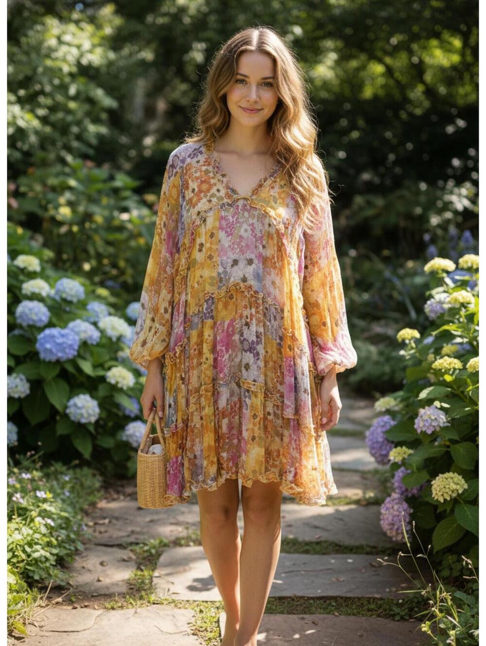 Johnny Was Jade Floral Print Boho Dress M sheer cottagecore